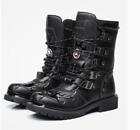Hot Men's Punk Lace up Round Toe Mid Calf Motorcycle Boots Casual Military Shoes