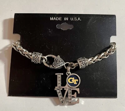 I Love Georgia Tech Chaquetas Amarillas Dije Pulsera Tono Plata NCAA Nuevo Foto 1 de 3