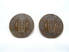 2 PIECE COIN INDOCHINA FRANCAISE 1 CENT 1887 TO 1889 BRONZE PLATES CORNER