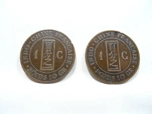 MONNAIE 2 PIECES INDOCHINE FRANCAISE 1 CENT 1887 A 1889 A BRONZE PIASTRE COIN - Foto 1 di 4
