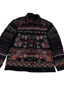 Dash Size 12 Vintage Jacket Black Wool Floral Embroidered Coat - Picture 1 of 3