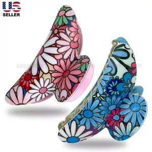2Pcs Pack Womens Hair Claws Clips Floral Medium Size Butterfly Jaw Clips - Picture 1 of 18