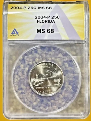 2004 P 25c MS68 Florida State Washington Quarter ANACS Graded Certified - Image 1 of 2