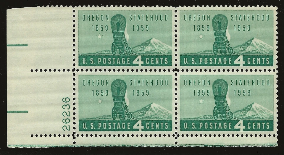 US Scott #1124, Plate Block #26236 1959 Oregon Statehood 4c FVF MNH Lower Left - Image 1 of 1