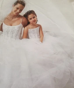 WEDDING DRESS Gown Pre Owned Oleg Cassini White beads Tulle Davids Bridal SZ 14 - Picture 1 of 10