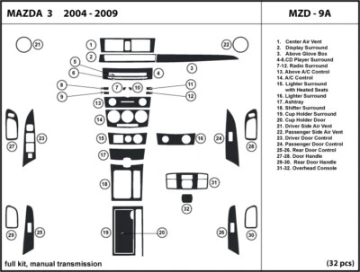 Carbon Fiber Dash Trim Kit for Mazda 3 2004-2009 with Manual gearbox Interior - Image 1 of 4