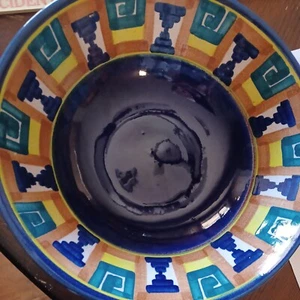 Servizio ceramica messicana blu cobalto geometrico dipinto a mano 10"W Ibarra La Paz - Foto 1 di 3