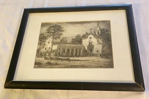 Original Art Artist MB Cole Framed And Matted VTG #22 Texas Mission Goliad - Picture 1 of 11