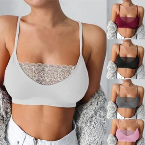 Womens Ladies Lace Bra Sling Solid Tops Push Up Casual Summer Sexy Vest - Picture 1 of 37