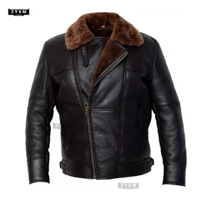 Schwarze RAF Flieger Herren B4 Lammfell Echt Lammfell Leder Flieger Bomber Jacke - Bild 1 von 16