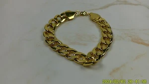 Heavy Mens 12mm Bracelet Link Gold Plated 8" Excellent Quality Looks Expensive - Picture 1 of 4