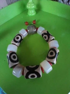 SELTENES TIBET DZI PERLEN 3 AUGEN KARNEOL UND ACHAT ARMBAND AMULETT 90g - Bild 1 von 8