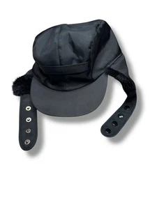 Black Trapper Hat Ear Flap Winter Cap Faux Fur Lined Adjustable XL Warm Unisex - Picture 1 of 6