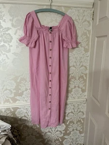 Pieces Pink Bardot Style Loose Fit Button Thro Dress L 45 Ins Bust 36 Ins - Picture 1 of 5