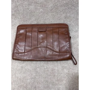 Gil Ambez Leder Clutch Braun Plissee Handgelenktasche Vintage - Bild 1 von 8