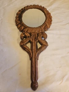 Vintage Antique Rose Wood Flamingo Bird Design Frame Mirror Glass Decor - Picture 1 of 11