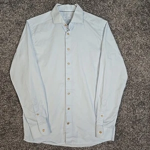 Eton Shirt Mens Large Blue Pinstripe Contemporary Fit Linen Blend Long Sleeve - Picture 1 of 11