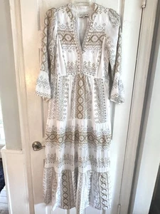 Maxi ricamato Hale Bob Lole oro/argento taglia XS Boho Beach Resort splendido - Foto 1 di 15