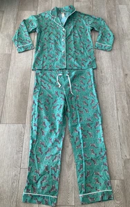 BedHead Pyjama Renee Claire Zebramuster Baumwolle 2-teiliges Set grün Large neu mit Etikett - Bild 1 von 13