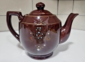 Vintage braune Betty Redware Teekanne Moriage Emaille handbemalt Japan - Bild 1 von 13