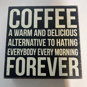 Rustic Coffee Wooden Box Sign Desk Decor Block Sign - Picture 1 of 9