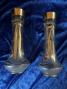 RARITÄT 2 Jugendstil Glas Vase Vasen  Emaille Dekor mit Floralem Muster - Bild 1 von 14