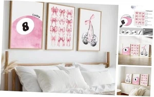 Trendy Pink Bows Poster Set Of 3 Pink Coquette Room Decor Preppy Decor Light - Picture 1 of 8