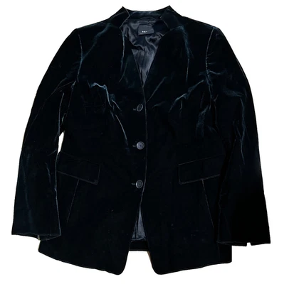 AKRIS Mujer Blazer Talla 14 Negro Cuello en V 3 Botones Chaqueta Larga 29" Elegante Foto 1 de 4