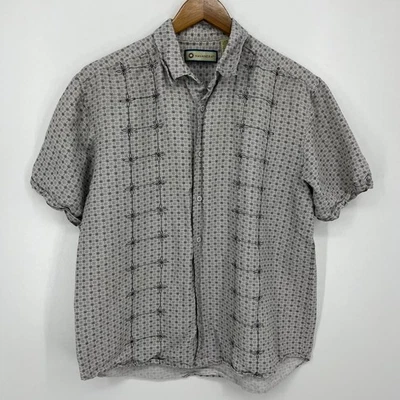 Havanera Short Sleeve Button Shirt Men's Size L Gray Geometric Print Linen Blend - Image 1 of 4
