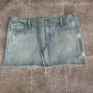 Women's Vintage Y2K American Eagle Blue Distressed Denim Mini Jean Skirt Sz 14 - Picture 1 of 4