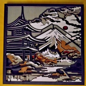 Laser Cut Japanese Mount Fuji Wood Art Display 6 Layers FINISHED 11.5"x11.5" - Picture 1 of 7