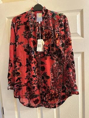 Johnny Was Yoella Velvet Burnout Floral Bobcat Forest Silk Blend Top Blouse M - Image 1 of 4