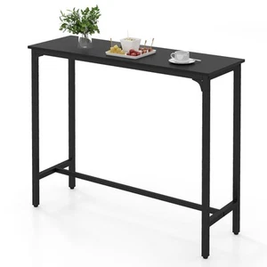 COSTWAY 120cm Bar Table Counter Height Table with Footrest-Black - Picture 1 of 10