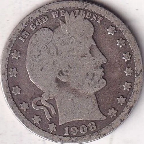 1908 SILVER Barber Quarter - G - #247 - BEAUTIFUL COLOR - BEAUTIFUL COIN Cover