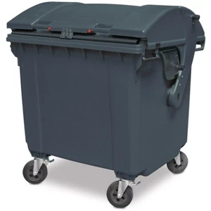 Müllcontainer nach EN 840, 1100 Liter, Runddeckel, mit Aufnahme-Kammleisten,grau - Bild 1 von 1