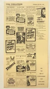 1974* CLAXTON, GA DRIVE-IN SCHEDA FINESTRA febbraio: URLA BLACKULA/Don't Look Seminterrato - Foto 1 di 2