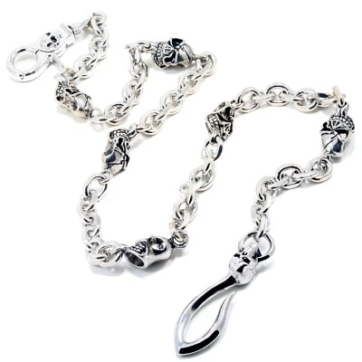 DK Gancho y Clip Calavera Motociclista Camionero Llave Jean Cartera Cadena (27.5") Plateado CS28 Foto 1 de 4