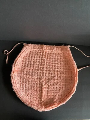 Alfombra de baño de chenilla vintage cubierta de asiento de inodoro MCM rosa melocotón en color Foto 1 de 4