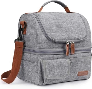 LOKASS Isolierte Doppeldecker Brotzeittasche große Kühltasche Schultergurt grau - Bild 1 von 8