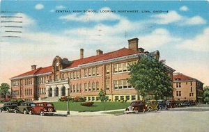 Central High School Lima OH Ohio pm 1957 alte Autos Postkarte - Bild 1 von 2