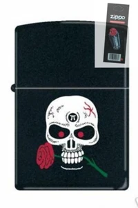 Zippo 7670 skull with red rose Lighter + FLINT PACK - Picture 1 of 1