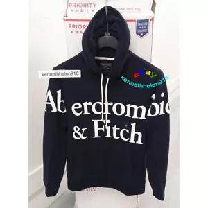 ABERCROMBIE & FITCH ESTAMPADO EXPLOSIVO LOGO SUDADERA CON CAPUCHA AZUL MARINO PARA HOMBRE TALLA M - Imagen 1 de 7