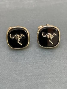 Men’s Cufflinks Gold Tone Black Square With A Kangaroo On Them Bullet Back - Picture 1 of 5