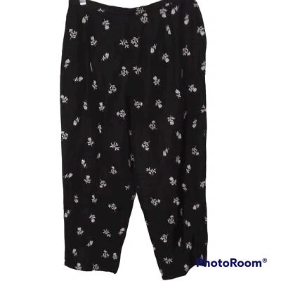 Irish Linen Cropped Pant Embroidered Floral Pattern TALBOTS SZ 8P black - Image 1 of 4