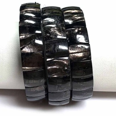 Natural Genuine Black Hypersthene Bracelet Bracelets Flat Rectangle Beads - Image 1 of 4