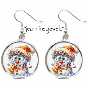 Melting Snowman EARRINGS Gag Christmas Gift Silver Charm Dangle Stocking Stuffer - Picture 1 of 13