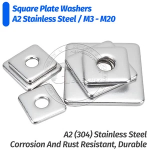 M3 M4 M5 M6 M8 M10 M12 M14 M16 M18 M20 Square Plate Washers A2 Stainless Steel - Picture 1 of 7