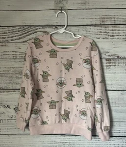 Girls pink Star Wars baby Yoda pullover sweater size 7/8 - Picture 1 of 2