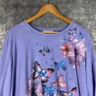 Jess Jane Shirt Womens 3X Purple Butterfly Floral Tiered Ruffle Art To Wear Usa