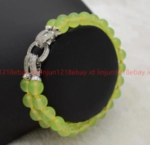 2 Row Natural Pretty 6/8/10mm Green Peridot Round Gemstone Beaded Bracelet 7.5in - Picture 1 of 12